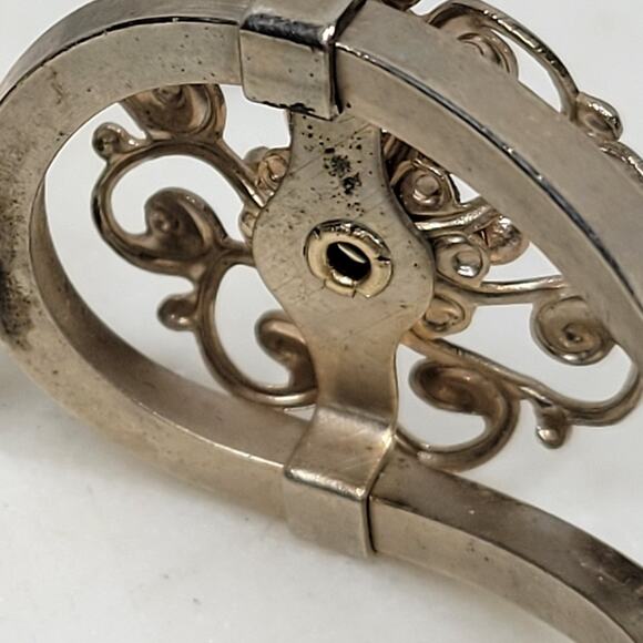 Vintage Garnet Rhinestones Cuff Bracelet Silver Tone Spring Hinged Closure - Picture 10 of 15